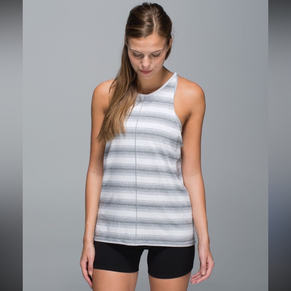 Lululemon Find Your Zen Striped Gray Sleeveless Tank